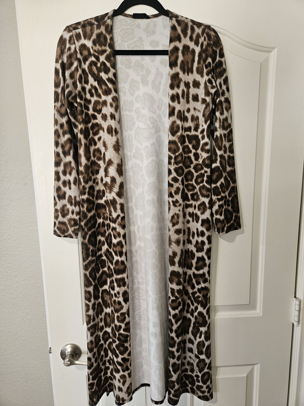 Leopard Print Open Front Long Cardigan. Smoke Pet Free Home.